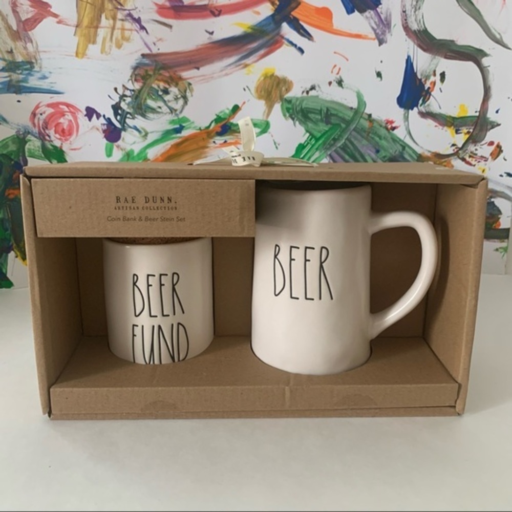 RAE DUNN Coin Bank & Beer Stein gift SET